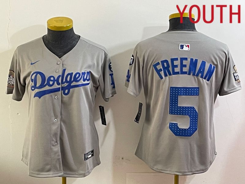 Youth Los Angeles Dodgers #5 Freeman Grey Game 2024 Nike MLB Jersey style 12055->youth mlb jersey->Youth Jersey